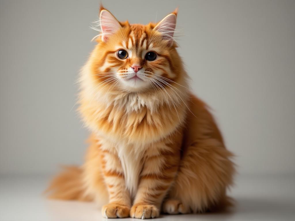 Expert cat grooming results - Fluffy, clean, and happy feline after grooming session Beautiful groomed orange tabby cat after professional cat grooming in Lincoln CA