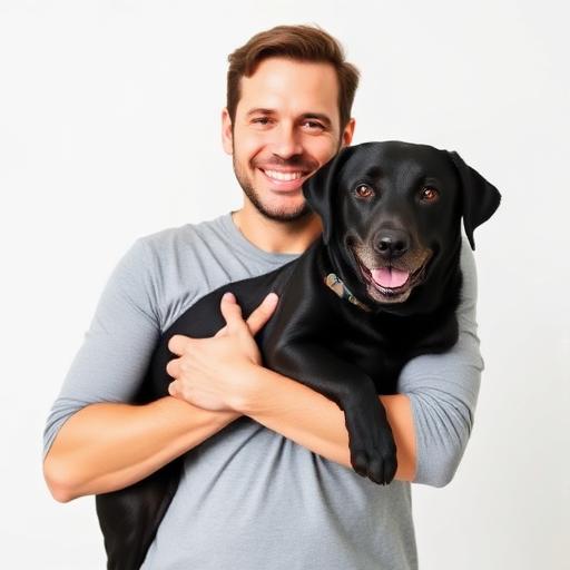 5-star testimonial - Mike R. from Lincoln, CA recommends our gentle pet grooming Mike R. with his rescue dog after gentle grooming session